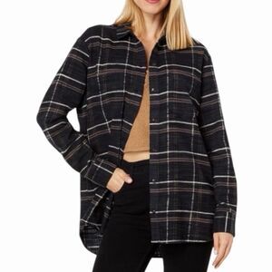 Madewell Slub Flannel Sunday Shirt Jacket Top Plaid Charcoal Gray M bv